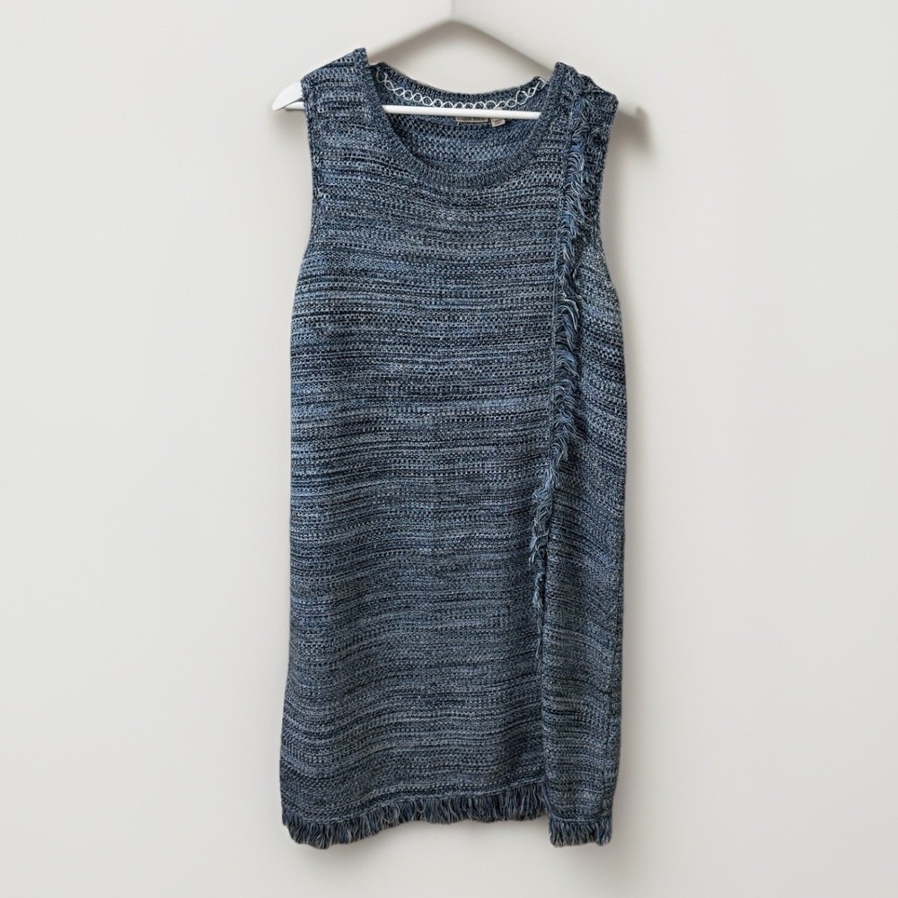 Holding‎ Horses Anthropologie Sweater Dress Blue White Fringe Western Boho Large